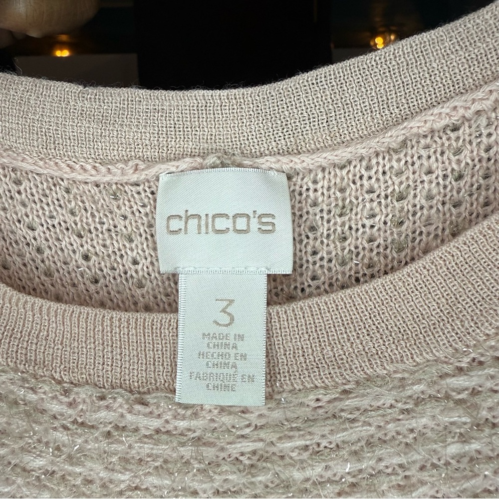 Chico's Size 3 Blush Pink Fuzzy Batwing with Shimmering Highlights Sweater - Picture 2 of 5